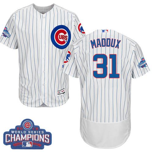 Cubs #31 Greg Maddux White Flexbase Authentic Collection 2016 World Series Champions Stitched MLB Jersey - Click Image to Close